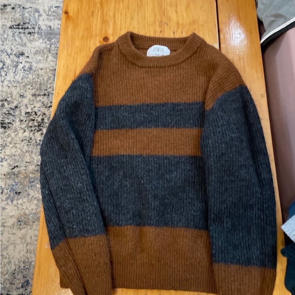 Zara Boy’s Brown and Gray Sweater - Size XL or 13-14